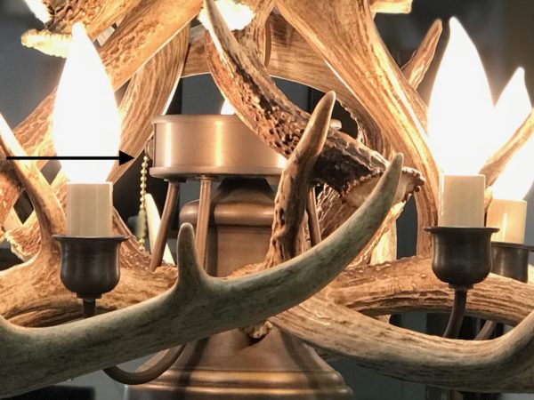 Whitetail chandelier with downlight closeup
