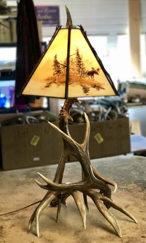 sun valley ID antler table lamp with hand-painted shade